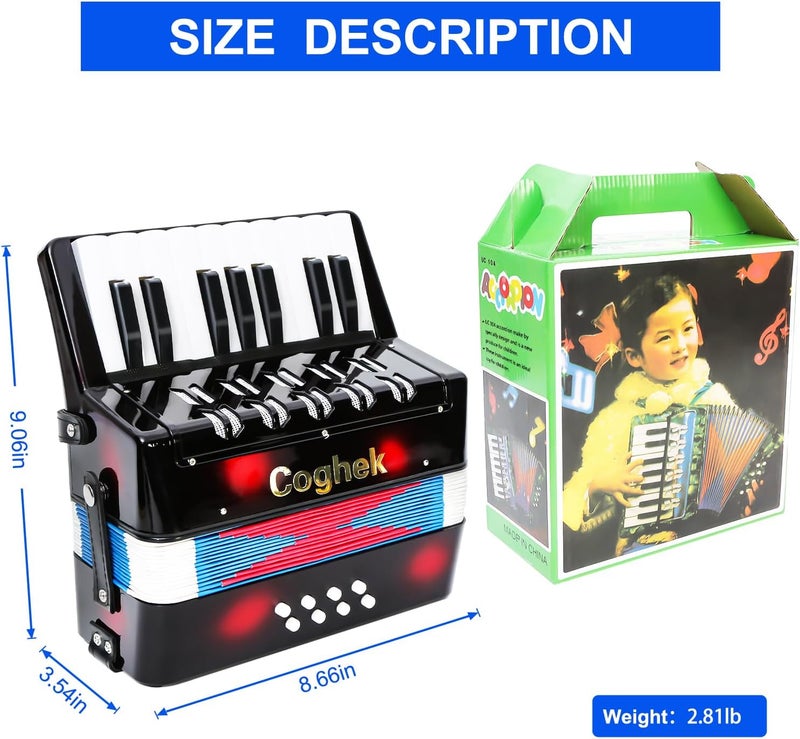Coghek Black 17 Key 8 Bass Mini Toy Accordion Ideal For Kids Music Education Compact And Portable For Home And Travel - Image 4